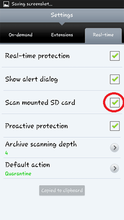 ESET Real-Time Settings, Scan SD Card